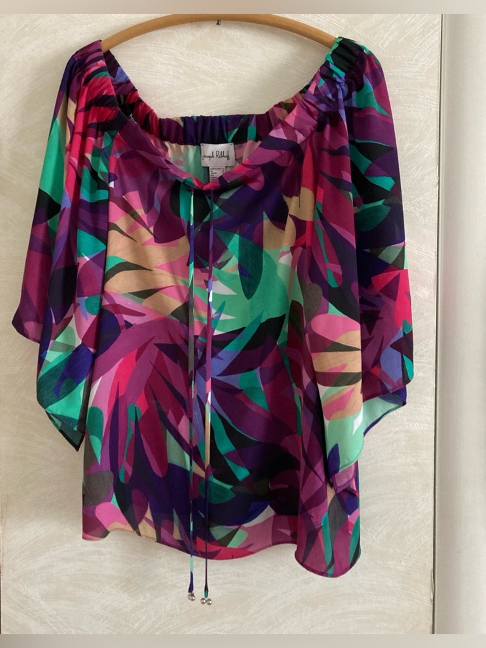 Joseph Ribkoff Tropical Print Off-Shoulder Blouse NWT